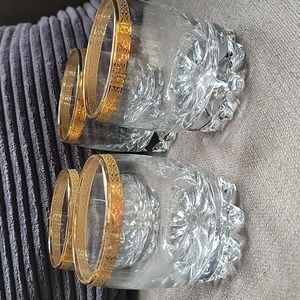 Vintage Set of 4 Glass Rocks Glasses with ornate gold trim-Heavy bottoms